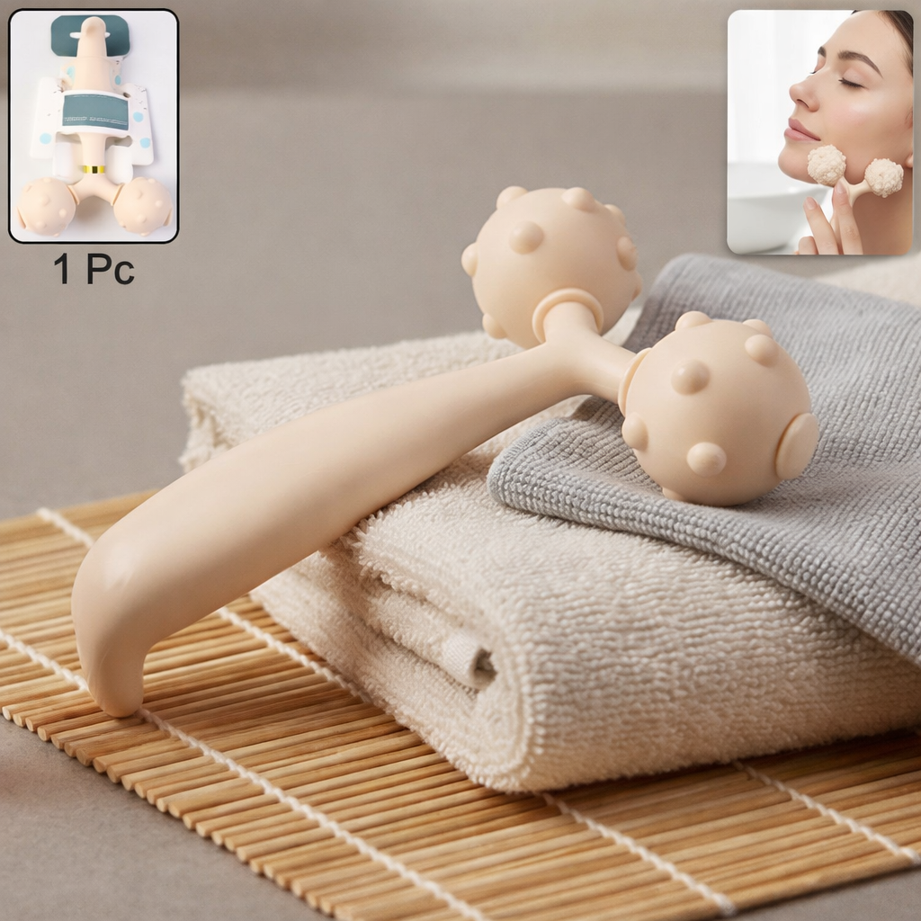 Facial and Body Massage Roller for Face Lifting, Skin Toning, Puffiness Reduction & Muscle Relaxation | Dual Ball Face Massager Tool for Jawline, Neck, Shoulders & Full Body Care (1 Pc)