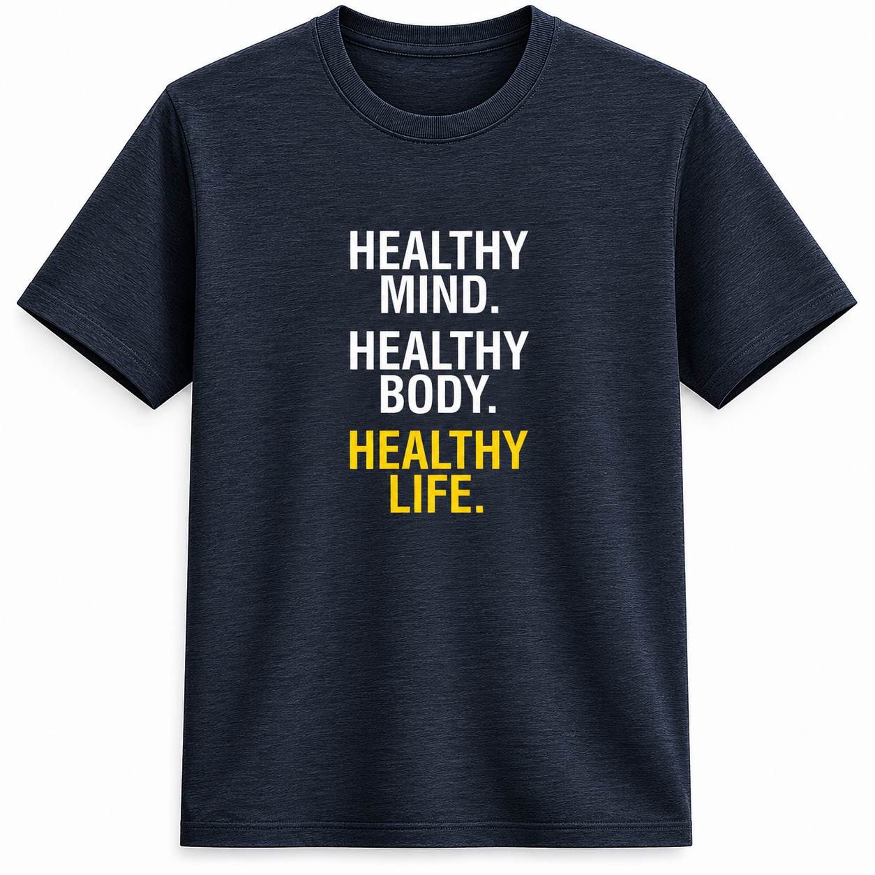 NAYAAH Premium Poly-Cotton 180 GSM Men/Unisex T-Shirt – Soft Minimal Everyday Essential Wear - Healthy Mind Healthy Body - Navy Melenge