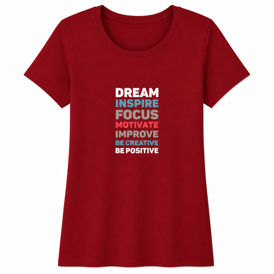 NAYAAH Premium Women's Classic 100% Cotton 180 GSM Regular Fit T-Shirt – Soft Breathable Everyday Essential Wear - Dream Inspire | Red