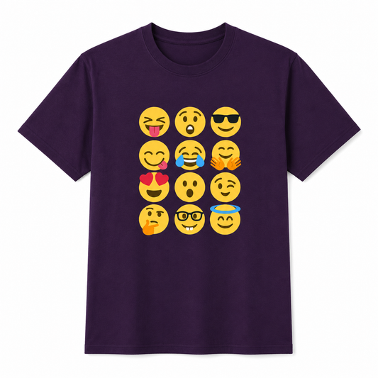 NAYAAH Premium (Purple) Poly-Cotton 180 GSM Unisex T-Shirt – Soft Minimal Everyday Graphic Wear - Smily Emoji