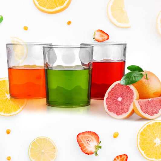 Magic Clear Polycarbonate Drinking Glass Set of 6 – Unbreakable Water, Juice and Mocktail Glasses with Dotted Design
