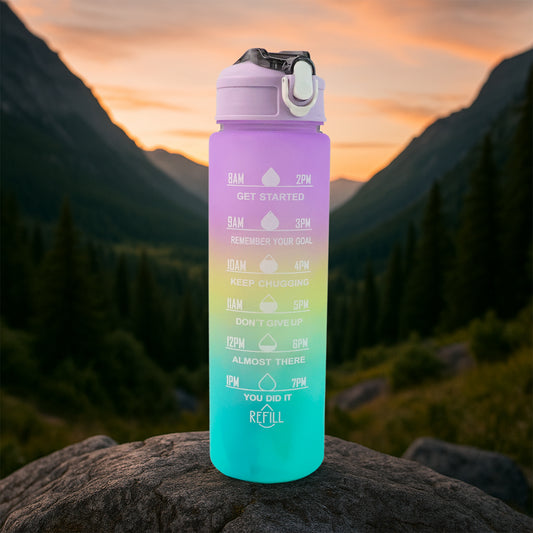Motivational Water Bottle with Straw and Time Marker BPA-Free Tritan Leakproof Reusable Sports Water Bottle for Gym, Hiking, Camping and Daily Hydration