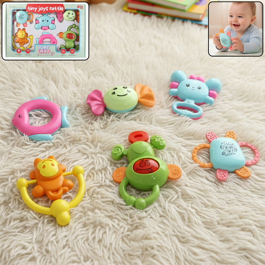 PlayCart Tiny Joys Rattle Toy Set – 6-in-1 Baby Rattles for Sensory Stimulation, Early Learning & Safe Teething Play (1 Set)