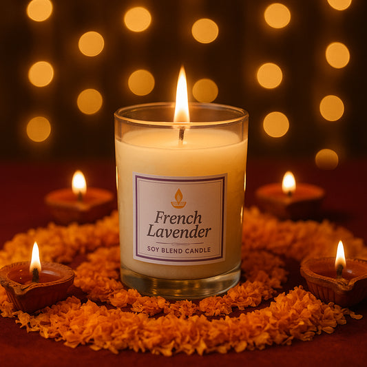 Inlief French Lavender Soy Blend Scented Candle In Glass Jar (50gm 1 Pc) Aromatherapy Relaxation Candle in Reusable Glass Jar | Calm • Stress-Relief • Gift-Ready