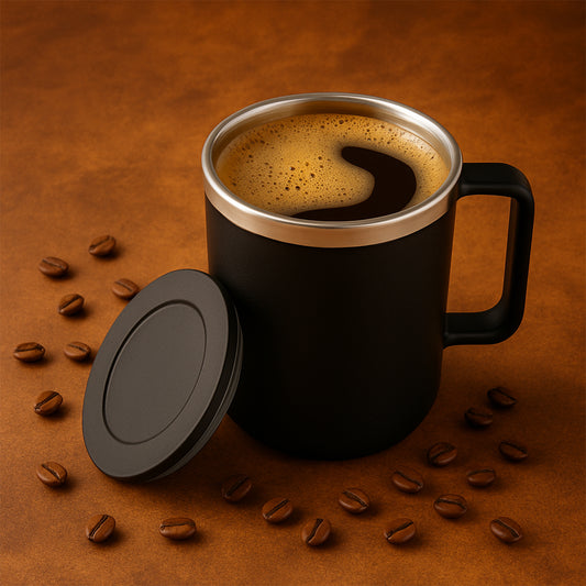 Apex Happy Mug with Silicone Lid - 400ml (1 Pc) | Double Wall Insulated Coffee/Tea Mug | Steel Inner | Matte Finish Travel Mug