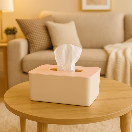 Modern Tissue Box Holder - (1 Pc) Sleek Rectangular Case | Smooth Slide-Lid | Easy-Pull Slot | Table, Bathroom & Office Organizer