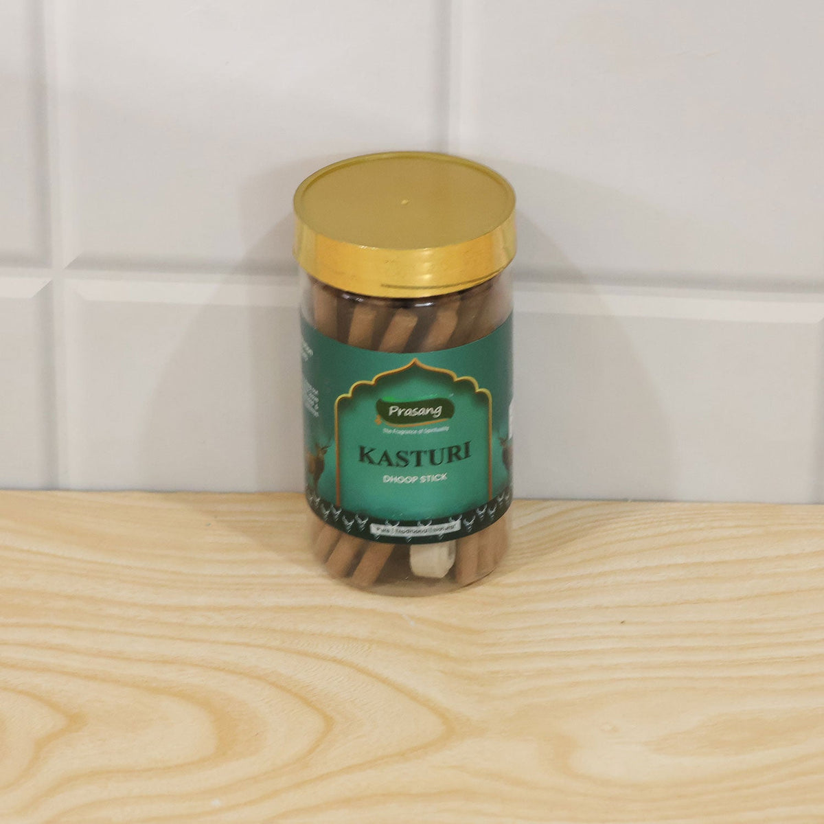 Kasturi Dhoop Sticks with Holder in Resealable Jar, Thick Dry Incense Sticks for Daily Home Puja, Hindu Worship, Prayer Room, Meditation and Religious Rituals
