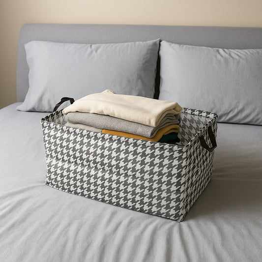 Foldable Fabric Storage Box With Handles (47x28 Cm) | Large Capacity Cloth Organizer Basket for Clothes, Toys & Household Items