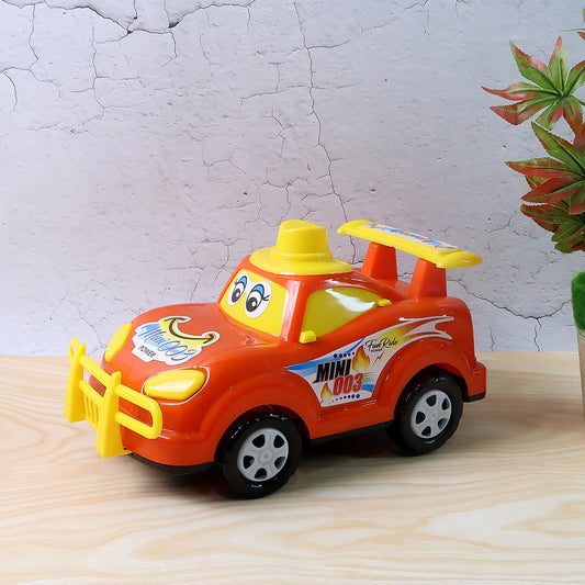 Funwoods Friction-powered Cartoon Racing Car Toy - (1 Pc) Free-Run Push & Go | Big Wheels, Sturdy Bumper & Expressive Face | Battery-Free