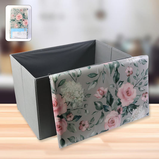 Premium Foldable Storage Box with Floral Lid – Multi-Purpose Organizer Basket for Clothes, Toys, Books & Home Essentials (48x30 cm)