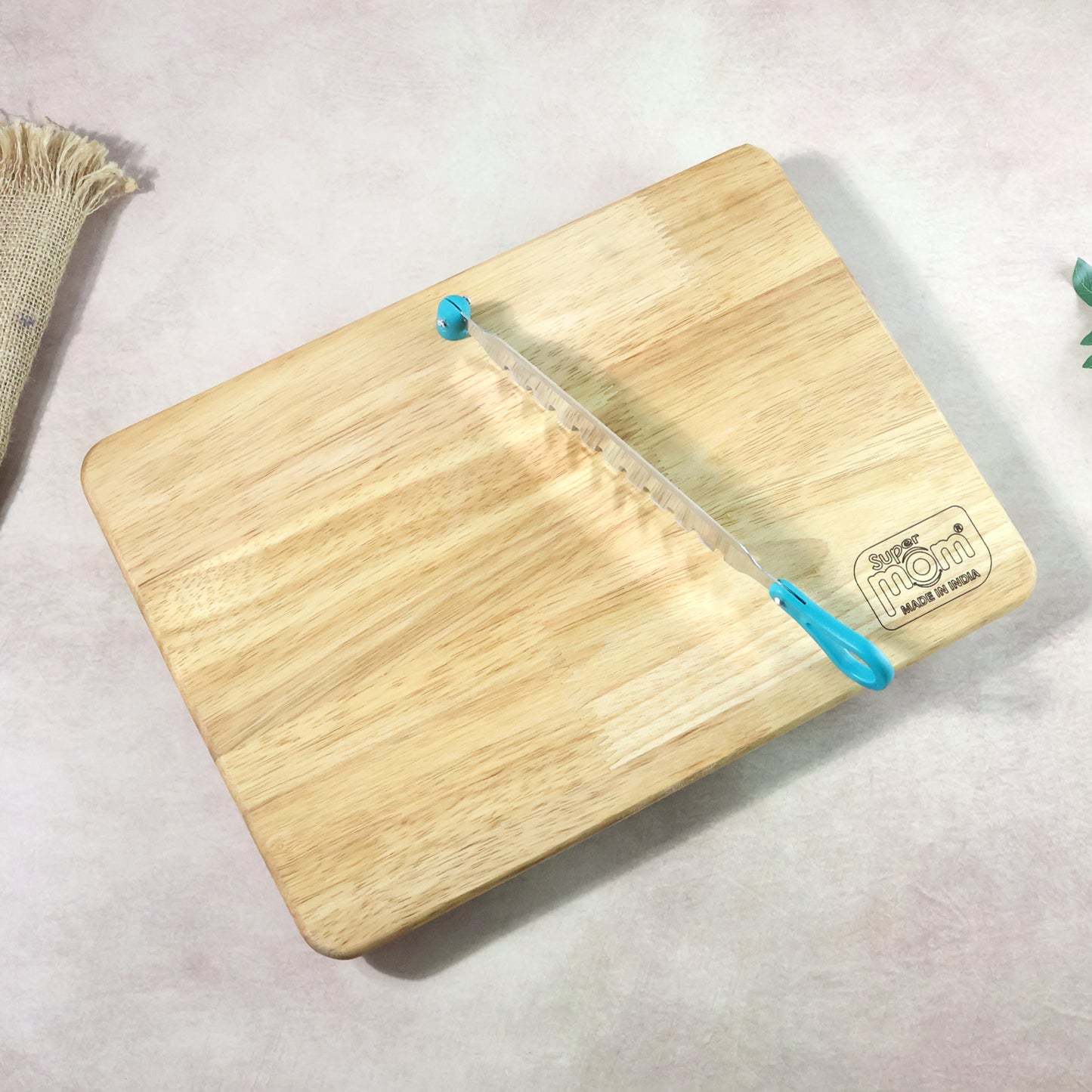 Supermom Wooden Craft Cutting and Chopping Board with Stainless Steel Knife | Complete Kitchen Cutting Set