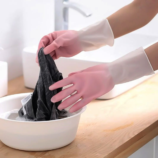 Medium Reusable Long-Cuff Household Cleaning Gloves – Waterproof Non-Slip Rubber Gloves for Kitchen & Bathroom (1 Pair)