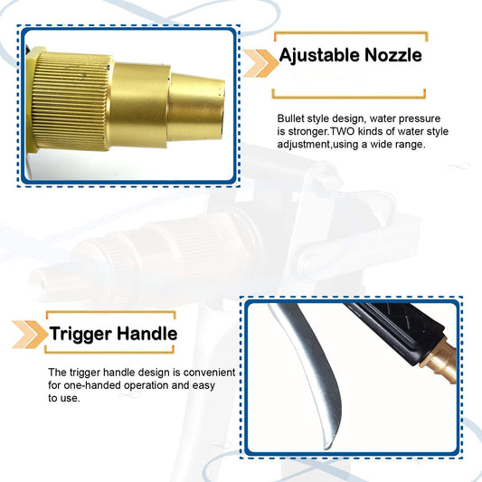 Gold Plated Metal Trigger Hose Nozzle Spray Gun with Adjustable Water Flow and Lock Pin for Garden, Car Washing and Cleaning