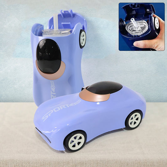 SPORT 280ml Car Shape Water Bottle with Built-in Straw – Leakproof BPA-Free Plastic Sipper Bottle for Kids with Unique Sports Car Design (1 Pc)
