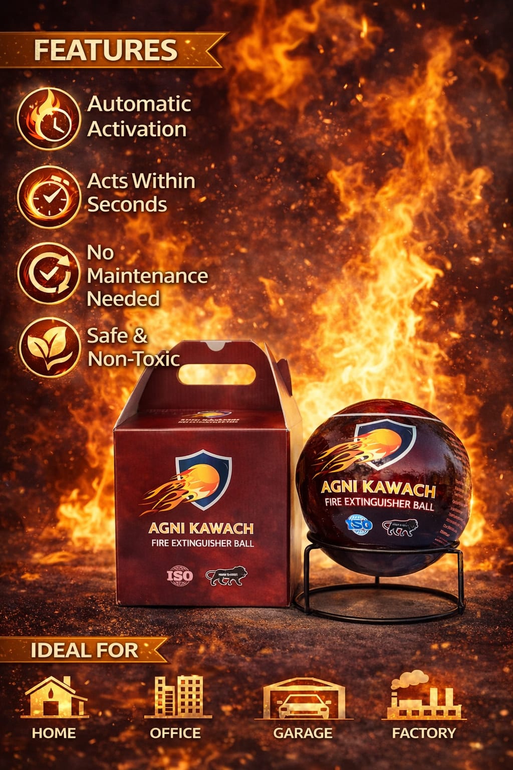 Agni Kawach Automatic Fire Extinguisher Ball – Self Activating Fire Safety Ball