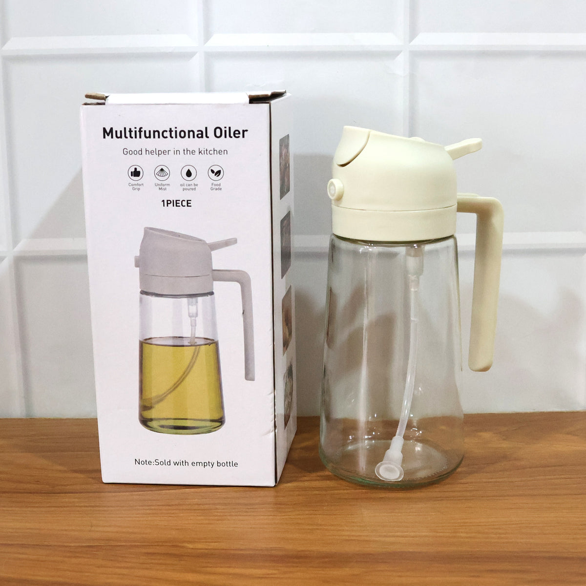 2-in-1 Glass Oil Dispenser Bottle 500 ml with Pour and Spray Function, Transparent Cooking Oil Sprayer with Handle for Kitchen, Salad Dressing, Frying and Food Preparation (1 Pc)