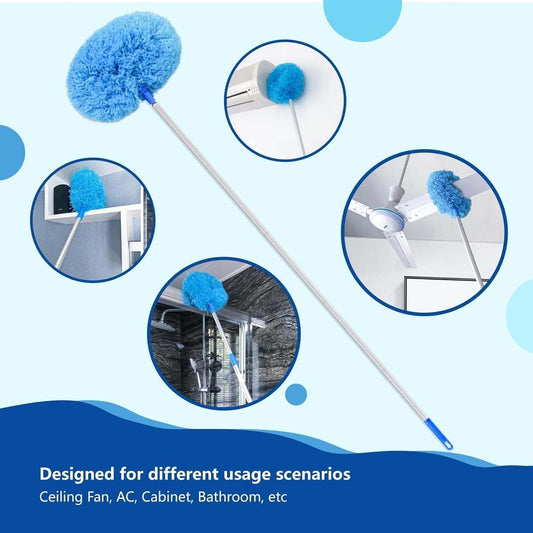 Premium 83.5 cm Extendable Round Cleaning Duster with Extra-Soft Microfiber Head – Long Handle Dust Cleaner for Fans, Ceilings, Corners, Lights, Shelves, High Areas & Home/Office Dusting (1 Pc)