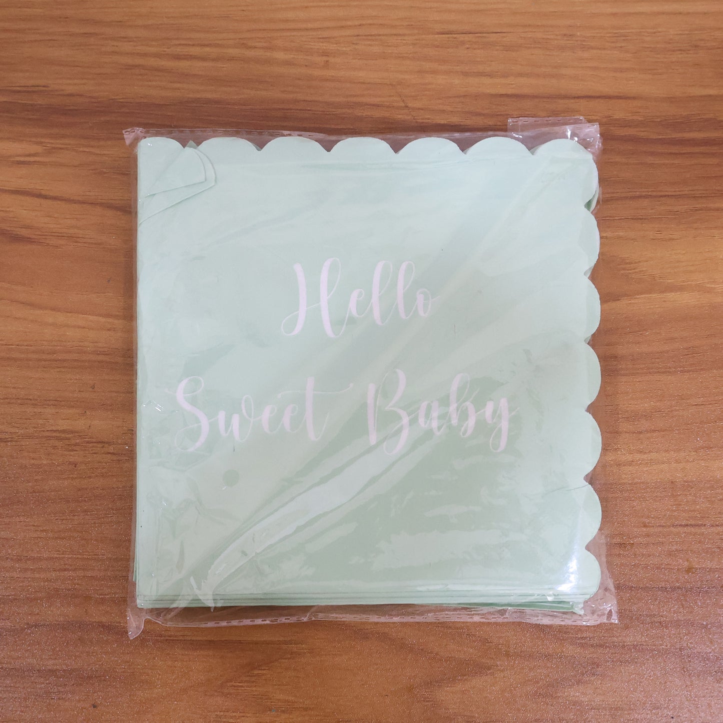 Hello Sweet Baby Party Paper Napkins | 24 Pcs Disposable Soft Tissue Napkins with Scalloped Edges | 31x31 cm Mint Green Table Napkins for Baby Shower, Birthday and Celebration Décor