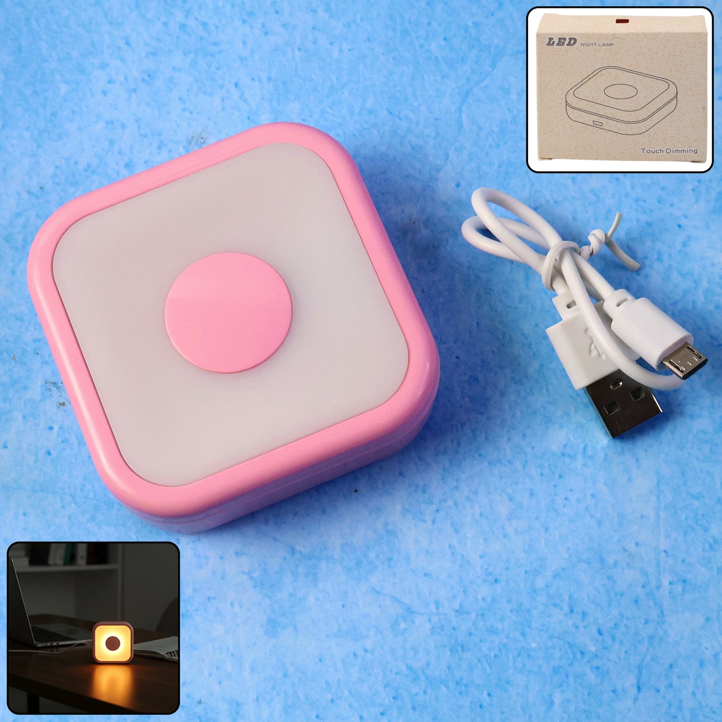 Portable USB-Powered Touch Sensor LED Night Lamp – Soft Ambient Square LED Light (1 Pc)