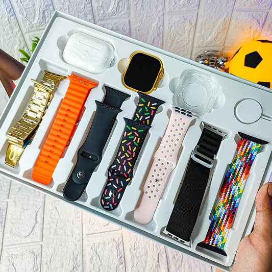 10 in 1 Ultra Smart Bluetooth Calling Smartwatch + Earphones Set (With Transparent Screen Guard & 7 Classic Straps)