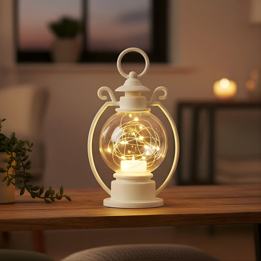 LED Decorative Storm Lantern Light Vintage Hanging and Tabletop Lamp for Home Café Festive Party Decoration Battery Operated Warm White Light (1 Pc)