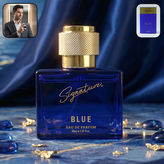 Signature Premium Blue Eau De Perfume 30 ML Long Lasting Fresh Fragrance Spray for Men in Designer Glass Bottle