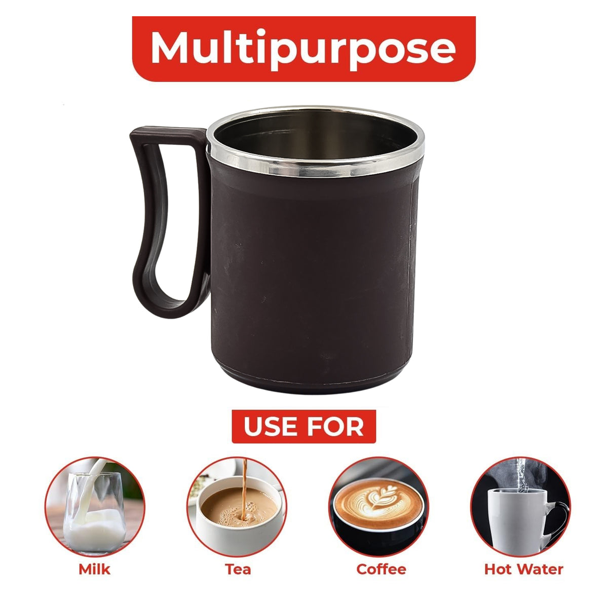 Insulated Coffee Mug with Lid & Handle (Random Color, 200 Ml) | Plastic Covered Stainless Steel Double-Walled Tea Mug | Hot & Cold Travel Cup for Kids & Students