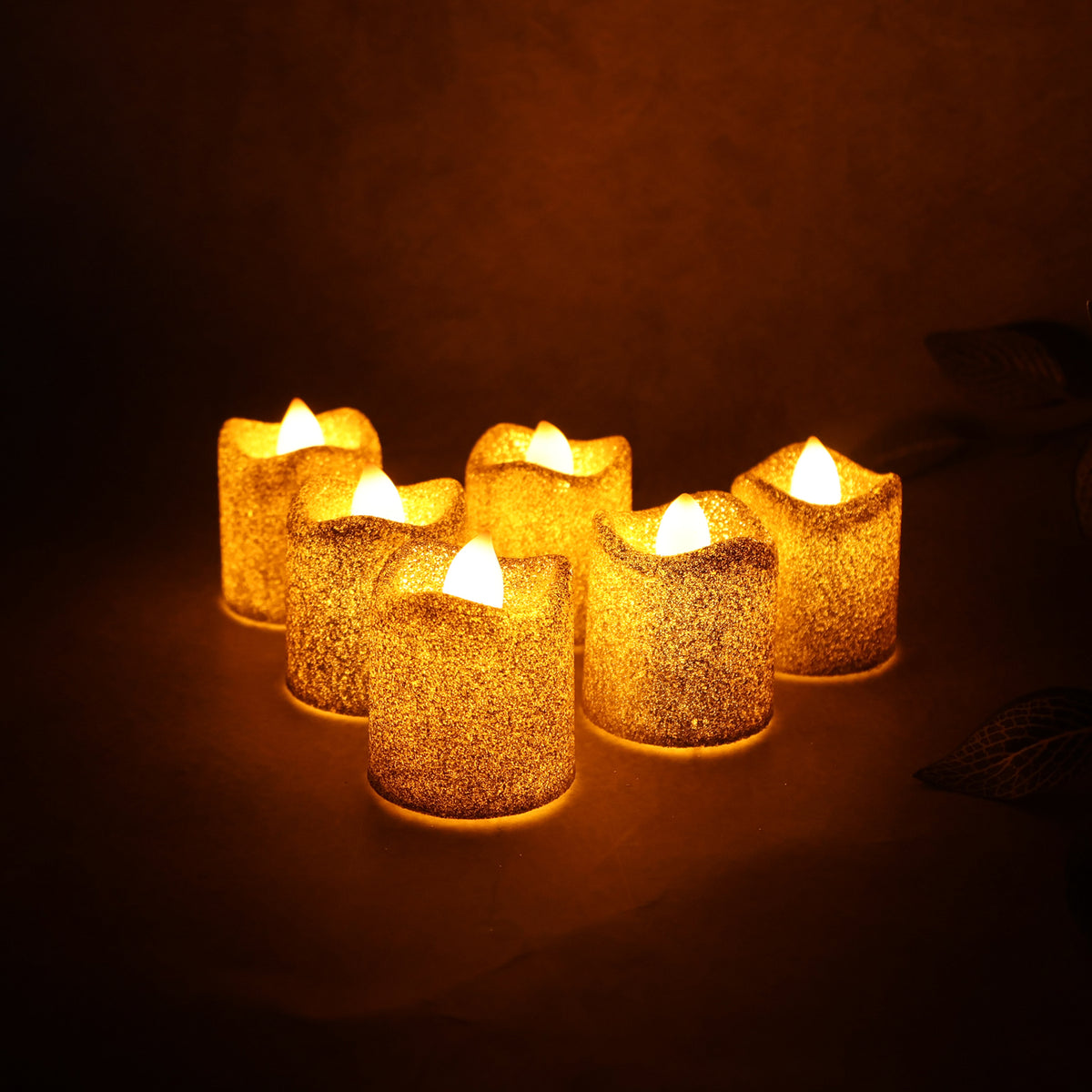 Premium Glitter LED Tealight Candles – Flameless Decorative Diyas for Home, Festivals & Events (6 Pc Set)