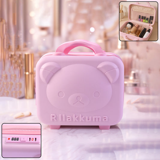 Kids Bear-Shaped Hard Shell Storage Carry Case with Handle, Spacious Inner Compartments & 3-Digit Number Lock for Travel, School & Home Organization