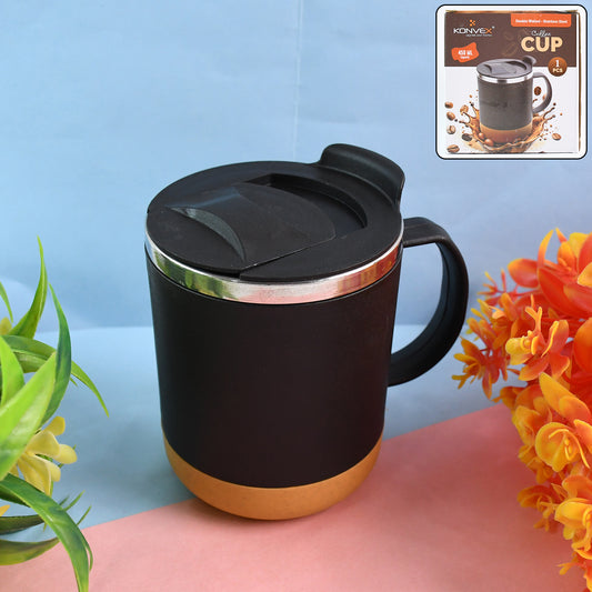 Double Wall Travel Cup | Insulated Coffee Mug With Spill-proof Lid (450ml, 1 Pc)