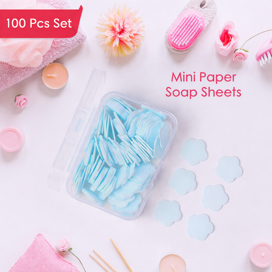 Mini Portable Travel Soap Paper Sheets – Flower Shape Disposable Paper Soap Flakes for Hand Cleaning, Hand Washing and Travel Hygiene – Approx 100 Pcs Set (Mix Color)