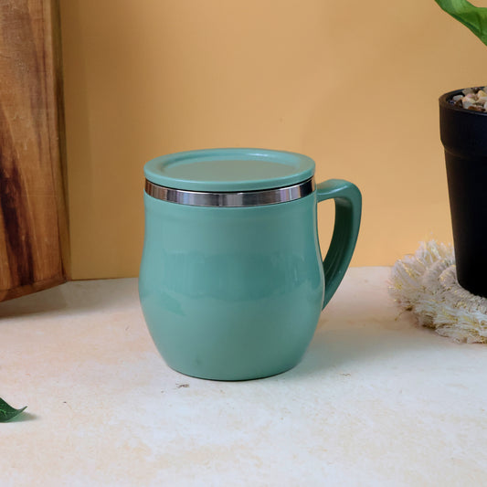Apex Double-wall Desk Mug - (200ml 1 Pc) Stainless-Steel Inner | Easy-Grip Handle | Spill-Resist Sipper Cover – For Tea, Coffee & Home/Office Use
