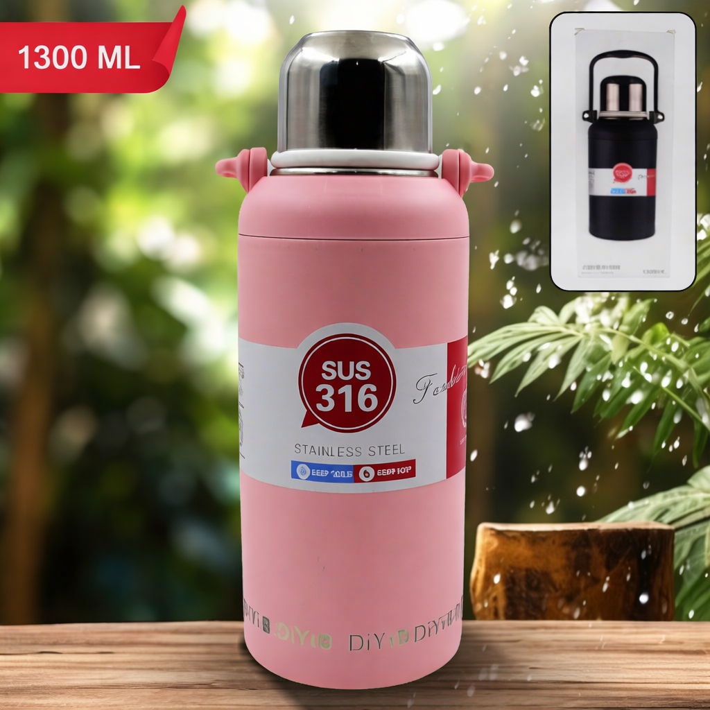 Stainless Steel Tumbler 316 Stainless Steel Vacuum Insulated Cup Bottle 1300ML Portable Travel Kettle Water Bottle with Handle Large Capacity Sports Flask with Lid and Straw