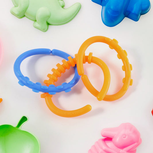 Baby Learning Links Educational Toy Set – Colorful Interlocking Rings for Early Development, Sensory Play, Motor Skill Building, Teething Support & Safe Baby Activity Playtime (3 Pcs)