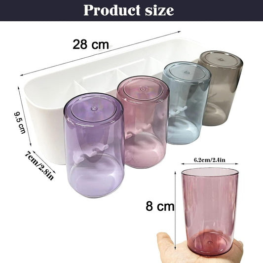 Wall Mounted Toothbrush Holder Set with 4 Inverted Cups & Multi-Slot Organizer – Bathroom Toothpaste, Razor & Grooming Accessories Stand (1 Set)
