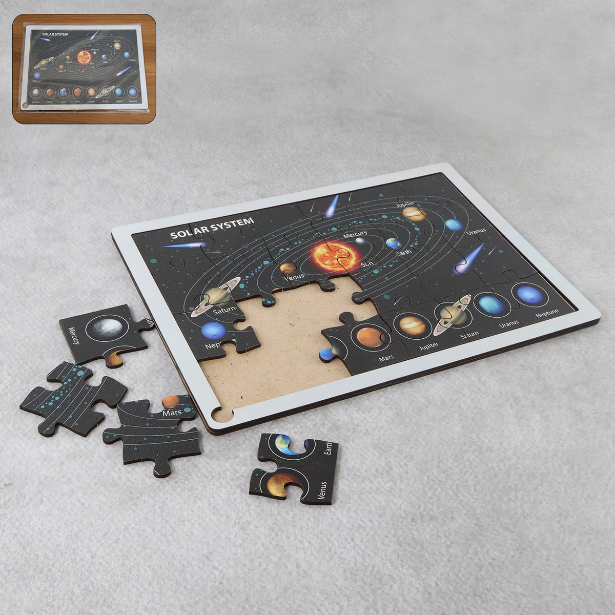 Wooden Puzzle Learning Board For Kids - (1 Pc Mix Design Random) Mix Designs Educational Jigsaw with Easy-Grip Knobs, Smooth Edges & Bright Illustrations