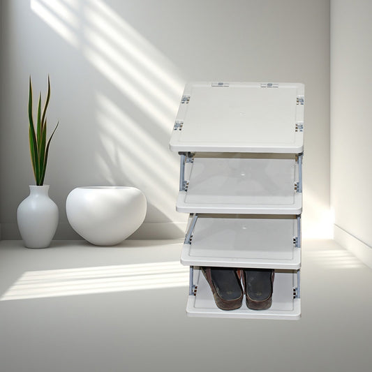 Smart Foldable Shoe Rack Multifunctional Heavy Duty Plastic Shoe Storage Organizer Stand for Entryway Bedroom Closet Home (4 Layer) (1 Pc)