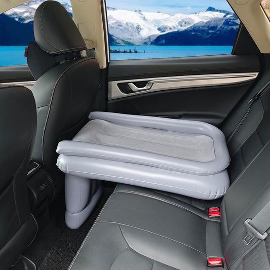 Inflatable Car Back Seat Air Bed Mattress for Kids and Babies, Portable Travel Sleeping Bed with Raised Edges, PVC Flocked Cushion for Family Road Trips and Long Journeys