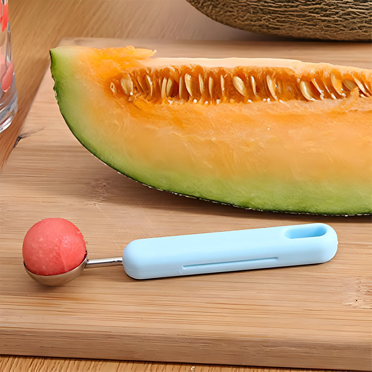 Multi-Function Melon Baller & Fruit Cutter Set – Stainless Steel Scoop with Silicone Handle | Egg Yolk Separator & Fruit Decor Tool (1 Set)