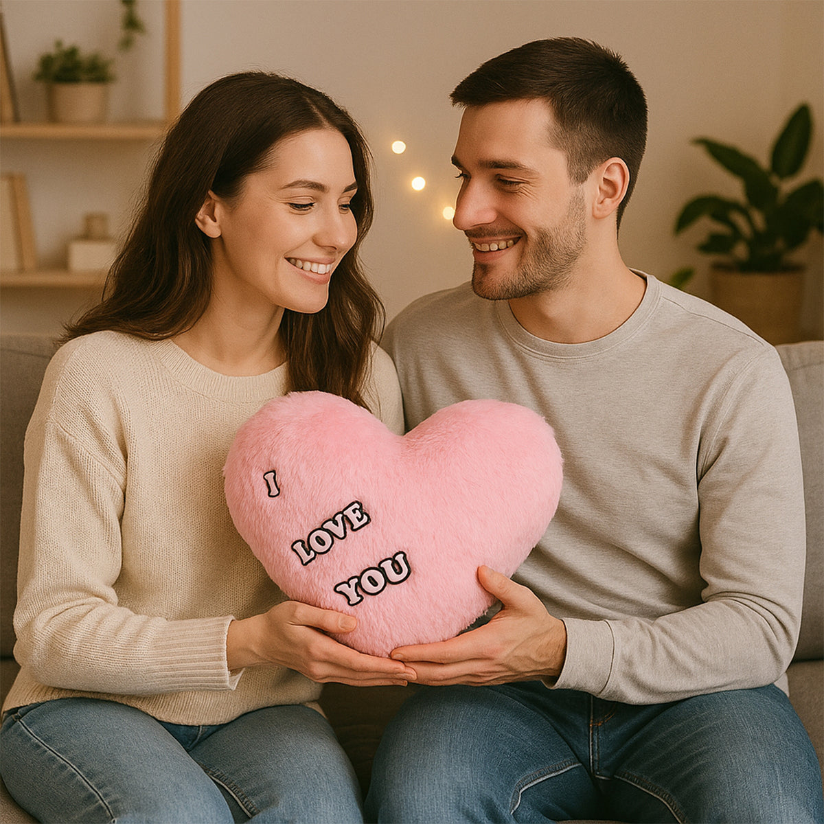 Soft Plush Heart Shape Cushion With "I Love You" (1 Pc) Decorative Valentine Gift Pillow for Couples, Anniversaries & Romantic Occasions