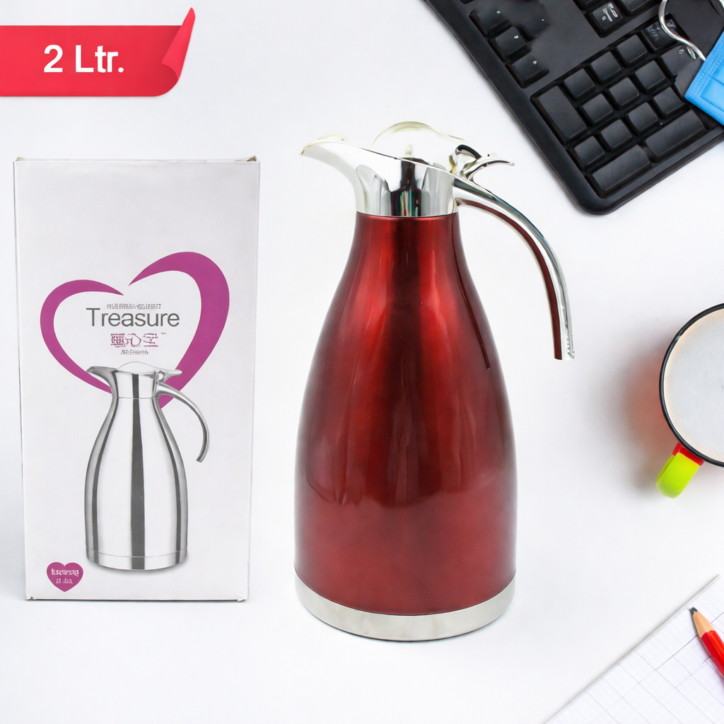 Vacuum Insulated Kettle Jug Stainless Steel Thermo Flask Coffee Tea Milk Beverage Jug with Push Button Lid Double Wall Hot and Cold Serving Pot 2L