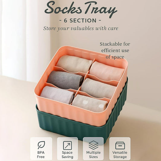 Square Organizer Box With 6 Compartments (Set Of 2)