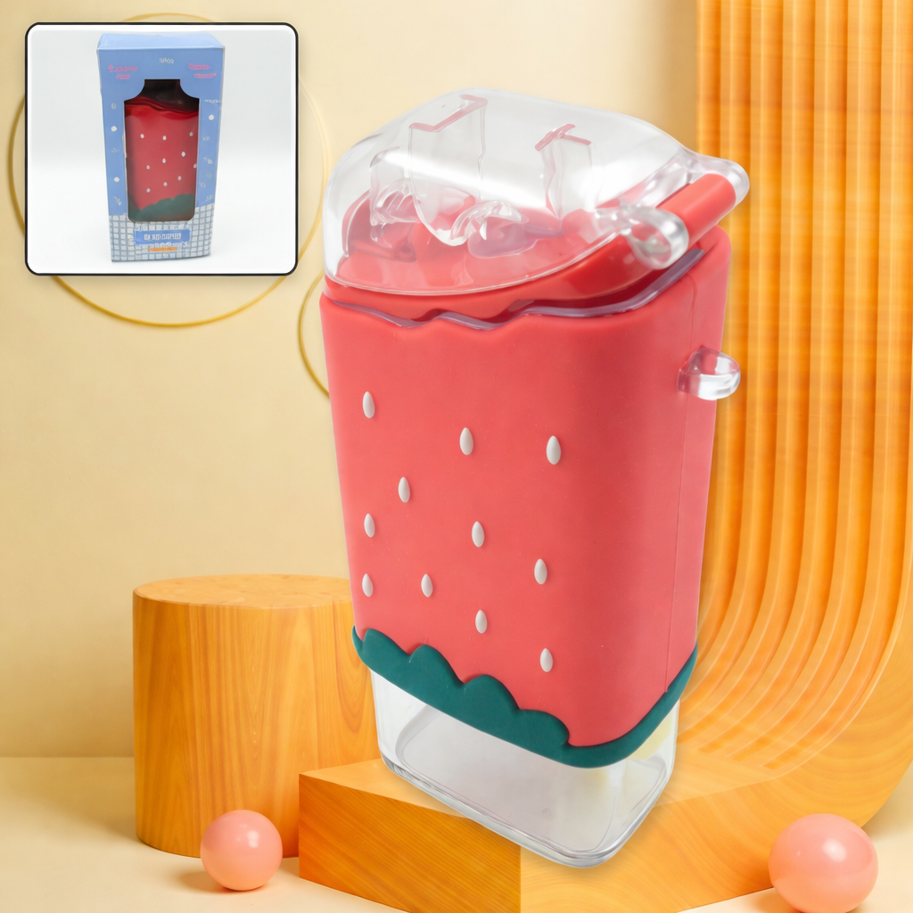 Portable Cute Water Bottle for Kids Ice Cream Shape Popsicle Water Bottle with Straw Adjustable Shoulder Strap BPA Free Leakproof 300ML