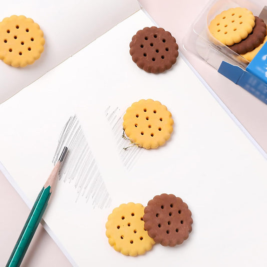 Pack of 6 Biscuit Shape Erasers – Cute Creative Rubber Erasers for School, Drawing, Gifts and Party Favors