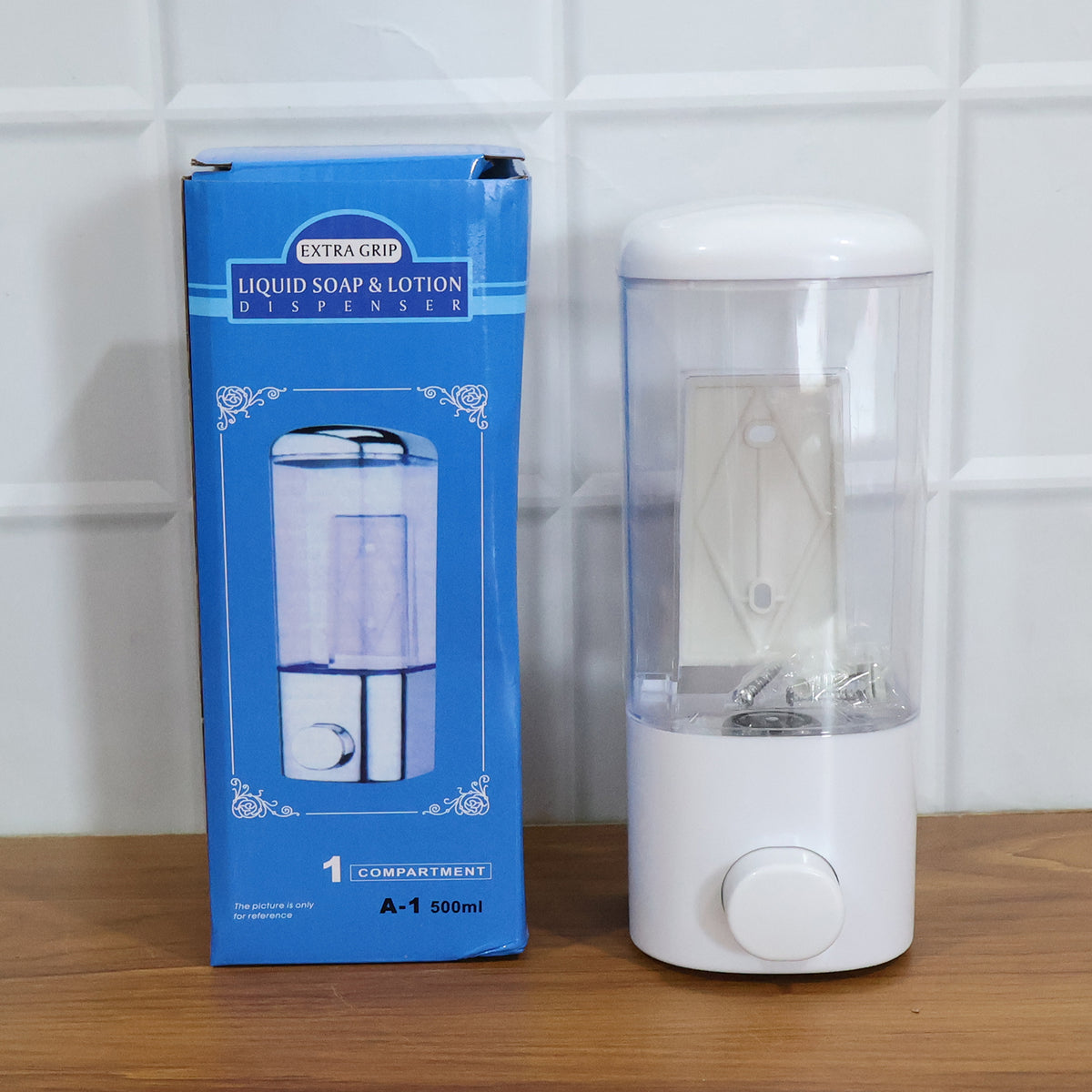 Wall-Mounted Liquid Soap and Hand Wash Dispenser 500 ml, Manual Push-Button Refillable Dispenser for Bathroom, Kitchen, Office and Commercial Wash Areas (1 Pc)