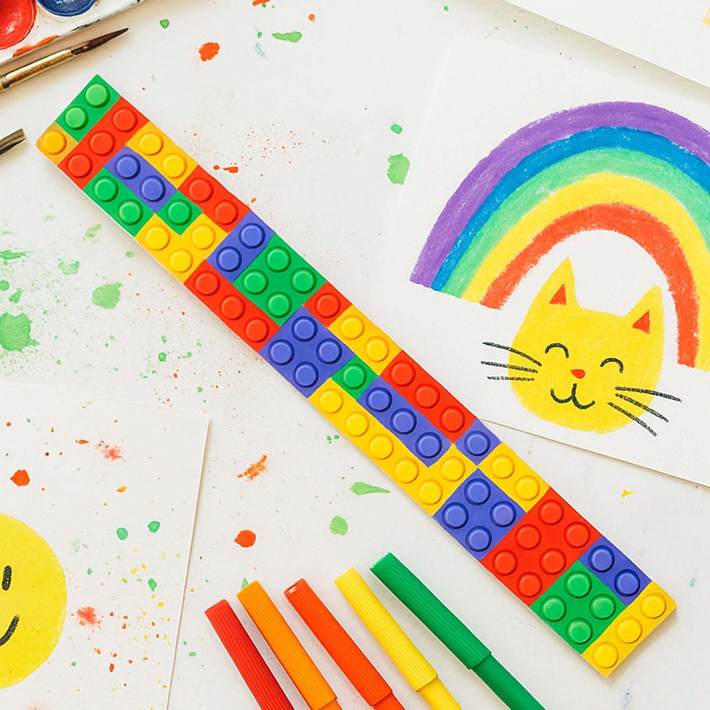Colorful Snap Slap Bracelet Toy Set – 12 Pc Fun Wrist Band Toys for Kids, Multicolor Brick Pattern Snap-On Bracelets for Party Favors, Return Gifts & Playtime Fun