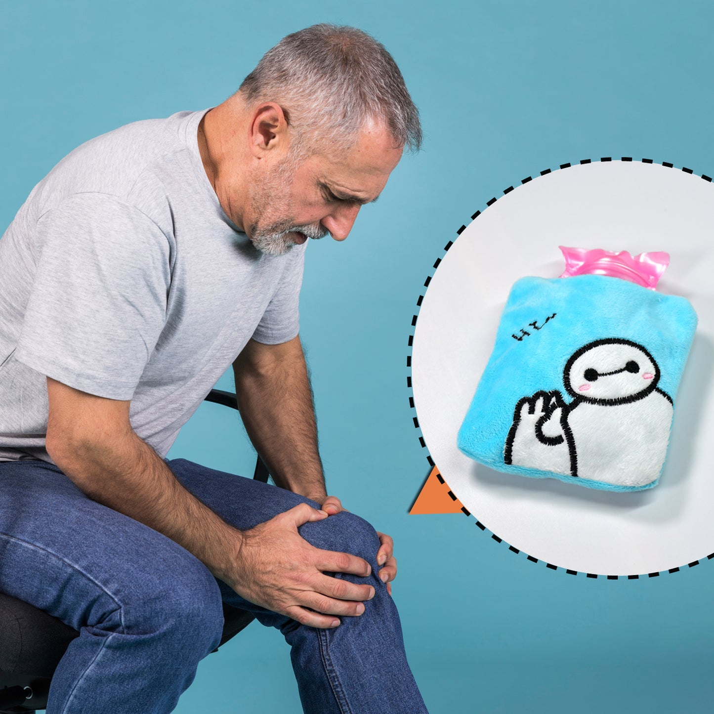 Blue Baymax Small Hot Water Bag with Soft Cover | Pain Relief & Hand–Feet Warmer