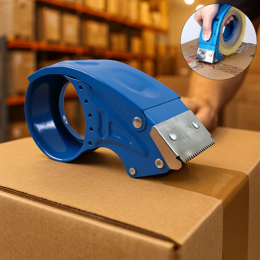 Heavy-duty Tape Dispenser/ Cutter - (1 Pc) | Ergonomic Handheld Packing Tape Gun with Serrated Steel Blade | Fits 3” Core
