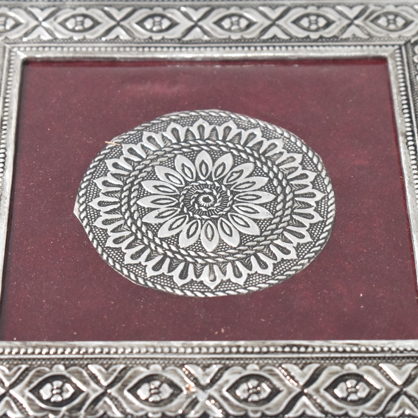 Silver Square Wooden Pooja Chowki Patla Bajot for Home Temple, Office Temple, Festivals and Religious Ceremonies 20 × 20 cm (1 Pc)