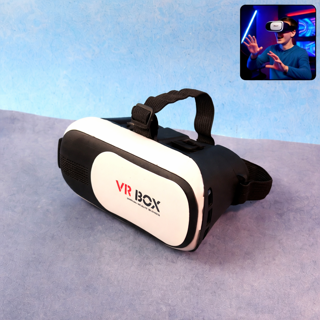 VR BOX Virtual Reality 3D Glasses Headset – Adjustable VR Head-Mounted Display for Smartphones – Immersive 360° 3D Movie and Gaming Experience with Adjustable Lenses and Head Strap